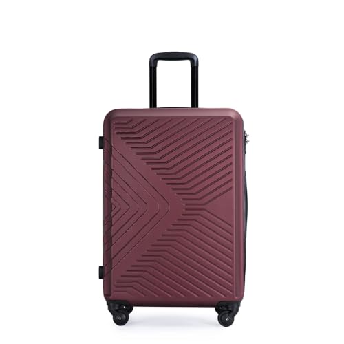 3 Piece Luggage Sets ABS Lightweight Suitcase with Two Hooks, Spinner Wheels, TSA Lock, (20/24/28) Wine Red3