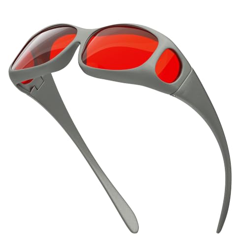 Image of Eyekepper Red Lens Blue Light Blocking Fit Over Glasses for Sleep Better, Blue Light Glasses for Women Men Nighttime, Computer Protection Eyewear - Grey
