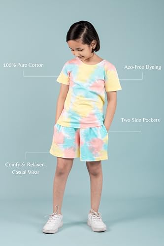Image of Tweeny Mini Girls Cotton Night Suit | Sleepwear | Nightwear | Tie & Dye Summer Loungewear with Top and Shorts for Kids Girl (Pure Cotton)