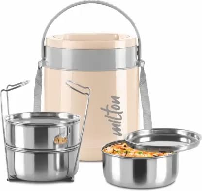 MILTON Classic Stainless Steel Tiffin With Lifter, 3 Container, 300 ml Each, Ivory | PU Insulated | Food Grade | Easy To Carry | Hot & Cold | Office | Outdoors | Food Grade (B0BLCRJSPJ) Amazon Price History, Amazon Price Tracker