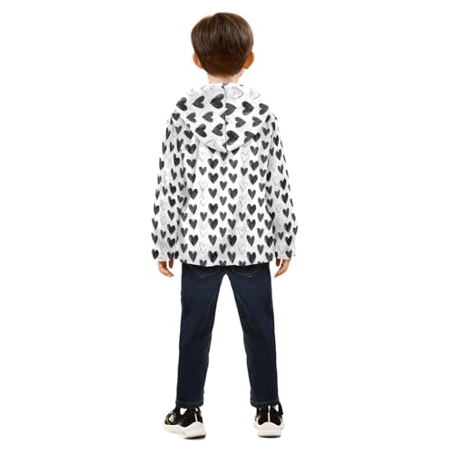 Black White Hearts Boys Fleece Coat,Children's Zip-Up Hoodie Jacket,Baby Warm Fashion Outerwear 3-10T,A1133924