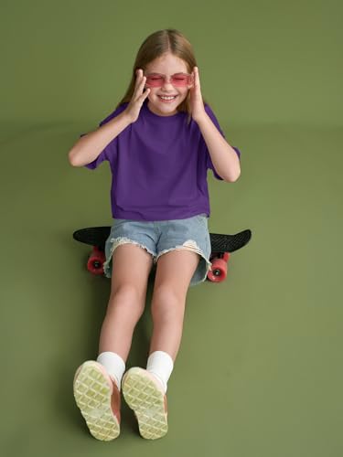 Image of Girls Athletic Oversized Crop Tops Kids Drop Shoulder Short Sleeve T Shirts Workout Tees 5-14 Years