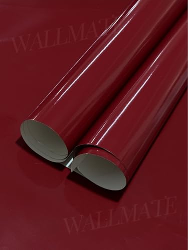 Image of WALLMATE? Maroon Glossy Wallpaper Peel & Stick Vinyl Contact Paper Self Adhesive Wallpaper for Kitchen Cabinets Furniture Countertop Removable Waterproof Wallpaper (12 x 50 inch, Maroon)