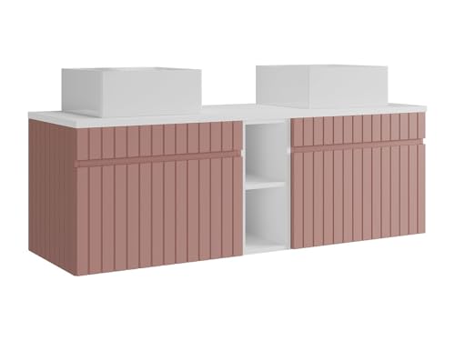 Vente unique   Mueble de baño con Doble Lavabo Satara   L 140cm x A 46cm x H 46cm   MDF   Rosa Palo, Blanco