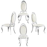 ACEDÉCOR Dining Chairs,Modern White Leather Upholstered Dining Chairs with Mirror Silver Stainless S