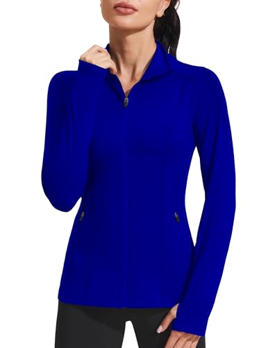 PINSPARK Women's Athletic Jackets Slim Fit Workout Jacket Full Zip Up Running Gym Yoga Sports Tops with Pockets
