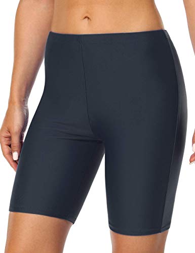 Mycoco Women's Long Bike Swim Shorts UPF 50+ Swim Bottom Multi-Functional Board Shorts Rash Guard Grey US 10