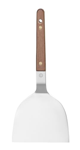 HENDI Grillwender, zum Wenden von Gemüse und Fleisch, extra dünne Klinge, Teppanyaki Wender, Pfannenwender, Grillspachtel, Klingenlänge: 80mm, 240x105x(H)65mm, Edelstahl, Walnussholz