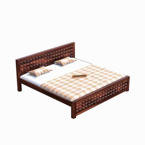 Image of Solid Sheesham King Size Bed Without Storage Solid Wooden Cot Bed Elegant and Functional Bedroom Living Room Home (Reddish-Brown, King)