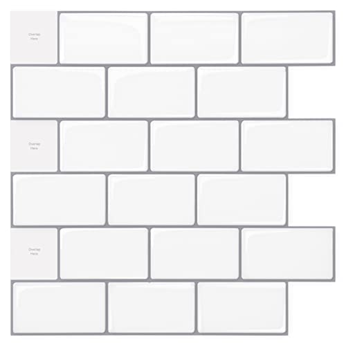Lot de 10 feuilles d'autocollants pour carrelage - 30,5 x 30,5 cm - Blanc brillant Cover