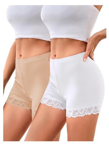Image of MakeMeChic Women's Summer Lace Trim Shorts Biker Under Dresses