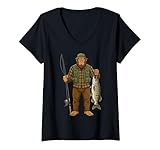 Damen Tiger Moschus Bigfoot Fischer Muskellunge Angler Sasquatch T-Shirt mit V-Ausschnitt