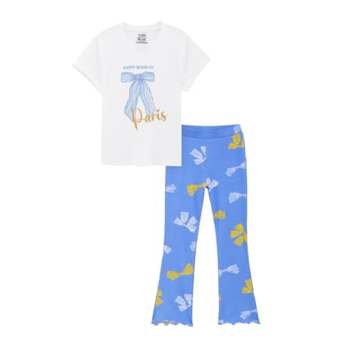 Image of Nap Chief Girls Cotton Official Cartoon Characters and Printed Co ord Set, Tshirt & Flared Pant Set for Casual Wear