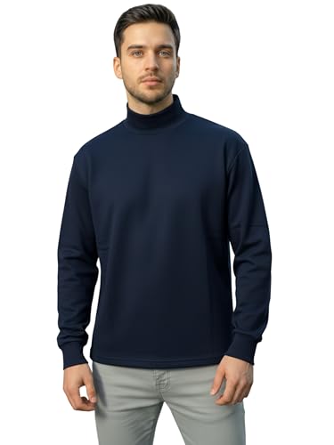 o-day Camiseta de cuello alto para hombre, 100 % algodón cálido – Camiseta de cuello alto para hombre, ajuste cómodo y suave, tallas M-XXL, azul navy, M