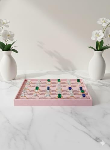 Image of Velvet Jewellery Drawer Organizer Stackable Tray in Pink for Ring Storage