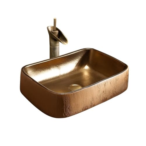 WOTZOV Lavabo de baño Rectangular Moderno sobre encimera, Lavabo de cerámica Retro, Lavabo de tocador, 48 x 35 x 15 cm