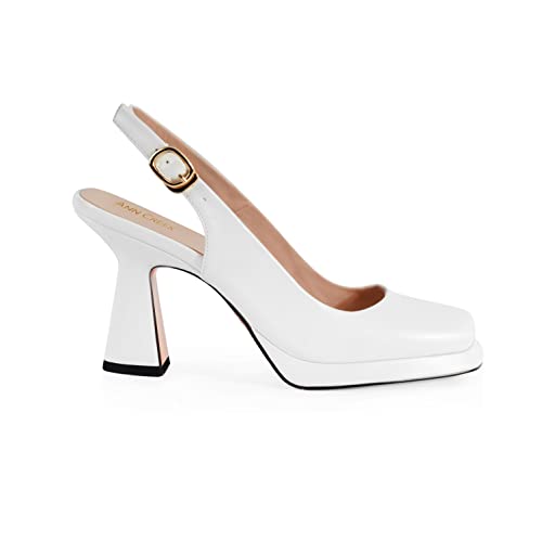 ANN CREEK High Heels for Women Slingback Square Toe Pumps Shoes White Closed Toe Mary Jane Fashion Dressy Platform Heeled Sandals White Size 112