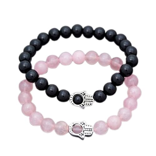 Bracelet couple quartz rose onyx noir 8mm FIZA_CPL_269