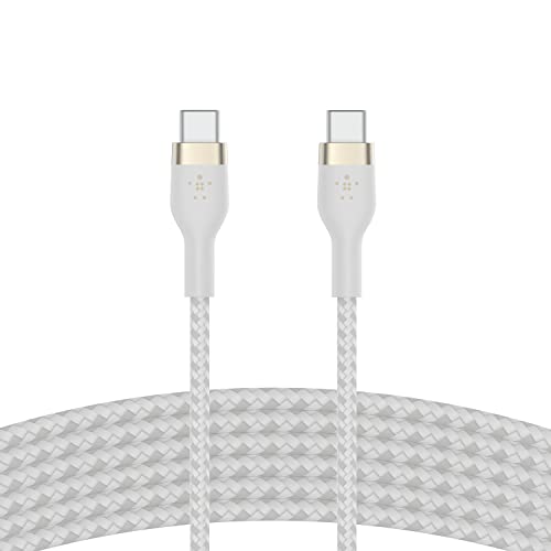 Belkin BoostCharge Pro Flex Braided USB C charger cable, USB-IF certified Power Delivery PD type C fast charging cable for iPhone 16, 15, Galaxy S24, S23, MacBook Pro, iPad, Pixel and more – 3m, white
