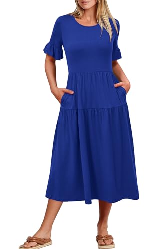 Image of STYLEWORD Womens Summer Casual Short Sleeve Flowy Midi Beach Dress