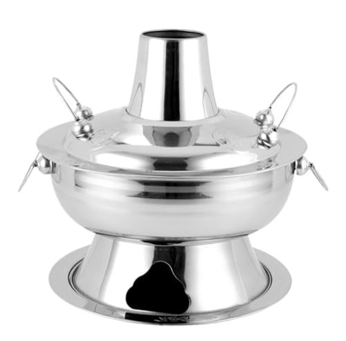 Shabu Shabu Pot, Chinese Traditional Charcoal Hot Pot Stainless Steel Charcoal Heated Soup Pot Kitchen Tools Chinese Hot Pot Cooke(Silver,28cm)