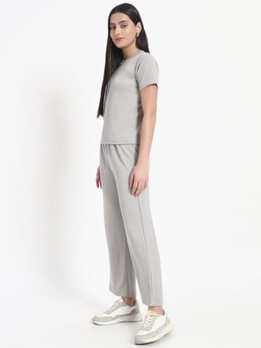 Image of Vogaan Women's Summer 2 Piece Co-Ord Set for Women Casual Short Sleeve Crop Top Wide Leg Sweat Pants for Travel Vacation Outfits Lounge Sets