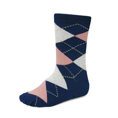 tiemart Children's Navy Blue and Blush Pink Argyle Socks