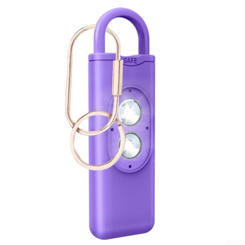 Hasaller Alarma personal con sirena de 130 dB y luces LED intermitentes dobles para mujeres, hombres, niños y ancianos, seguridad con llavero de cobre (morado)