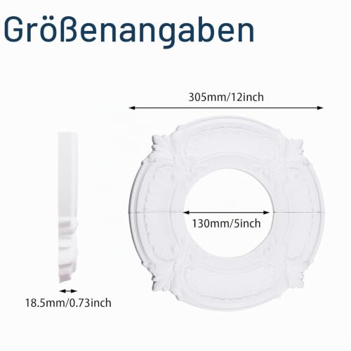 INCREWAY Geteiltes Design, 30,5 cm Deckenmedaillon für Lichter und Ventilatoren, 13 cm Ausschnitt, abnehmbare PU-Segmente, einfache Installation, weiße Deckenplatten-Dekoration