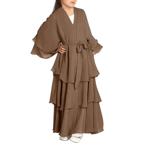 Robe Abaya fille en mousseline de soie avec ceinture pour prière et fête