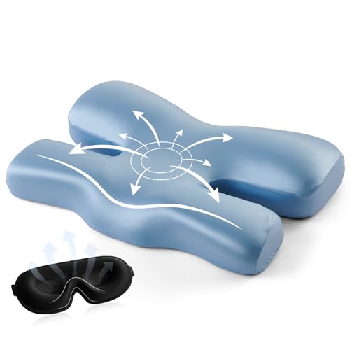 Ergonomic Design Beauty Pillow, Soft Skin Silk Memory Foam Anti Aging Pillow Reduce Sleep Line & Side Sleeper Wrinkle Prevention, Back Sleeping Pillows for Neck Face Support with a 3D Sleep Eye Mask