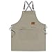 Mignongirl Chef Apron,Cross Back Apron for Men Women with Adjustable Straps and Large Pockets,Canvas,M-XXL (Beige)