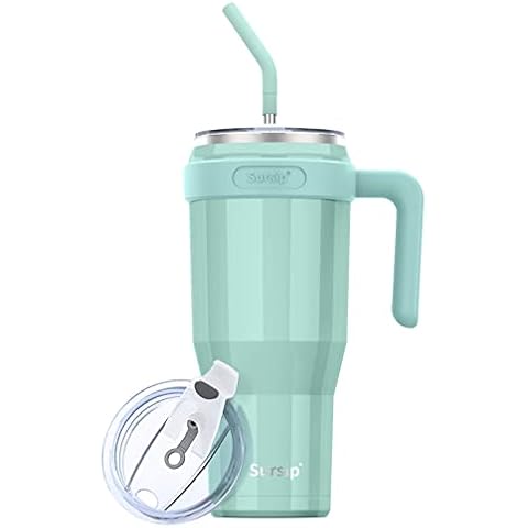 Sursip 50 oz Mug Tumbler,Stainless Steel Tumbler Mug with Non-Removable Handle–Keeps Drinks Cold up to 24 Hours–Sweat Proof, Dishwasher Safe,BPA Free-Mild Mint Cover