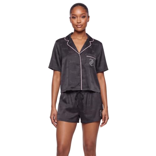 Juicy Couture Women's 2 Piece Satin Notch Collar Button Down Shirt