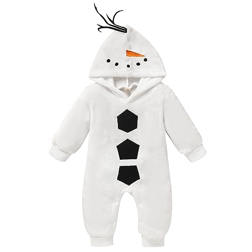 Image of GRNSHTS Baby Boy Girls Christmas Romper Velvet Hoodied Snowman Jumpsuit Toddler Xmas Clothes
