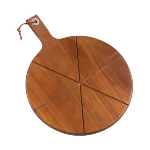 Tabla de cortar de pizza, tabla de pizza de madera con 6 ranuras y asa, paleta de pizzas, tablas de queso, tablas de cortar redondas para el hogar, cocina, horno, accesorios para servir queso de