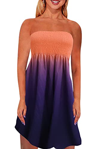 Image of Zyyfly Tube Top Dress Women Summer Beach Coverup Stretch Smocked Strapless Dress