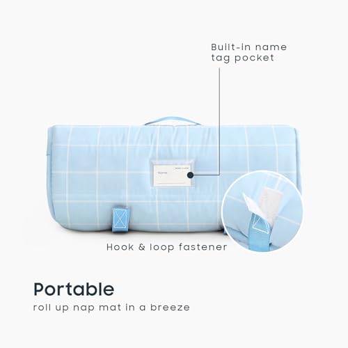 Image of Wake In Cloud - Toddler Nap Mat with Pillow and Blanket, for Kids Boys Girls Ages 3 Plus in Kindergarten Daycare Preschool Pre K, Roll Up Sleeping Bag, Gingham Grid Checkered