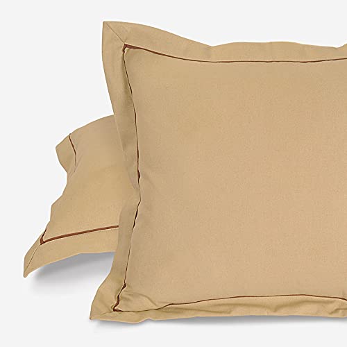 Image of Swayam Set of 2 Solid Cotton Beige Cushion Cover | 24 x 24 Inch | Soft Breathable Fabric with Hidden Zipper | Decorative & Stylish Cushion Covers for Sofa, Living Room, Bedroom & Couch