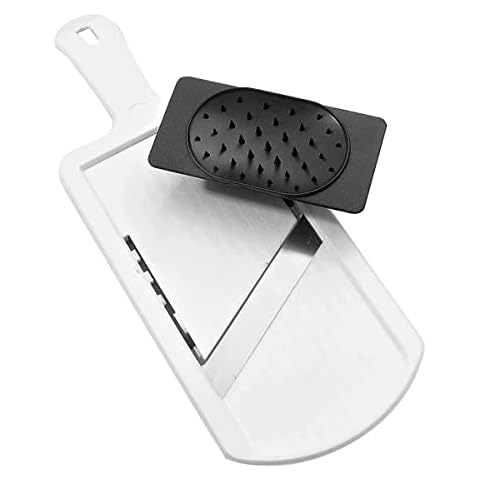 Fackelmann Dick-/Dünnschneider mit Restehalter, Gemüseschneider mit zweiseitiger Edelstahl-Klinge, hochwertiger Gemüsehobel (Farbe: Weiß/Schwarz), Menge: 1 Stück Cover