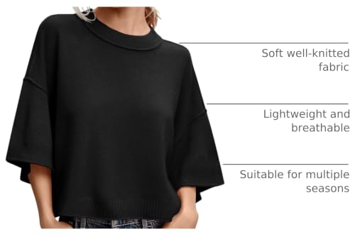 Image of Women's Short Sleeve Cropped Sweaters 2025 Summer Oversized Loose Fit Drop Shoulder Casual Sweater Tops