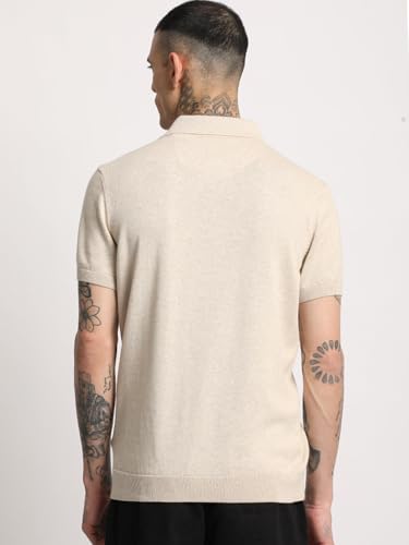 Image of Men Blue Solid Regular Fit Polo Collar T-Shirt