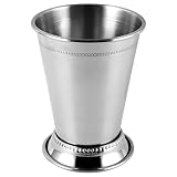 Vestamore Vaso de cóctel de cristal Julepe de menta, diseño de acero inoxidable con cuentas plateadas, forma cónica, acabado de espejo glorioso, utensilios de bar ideales para camareros y uso
