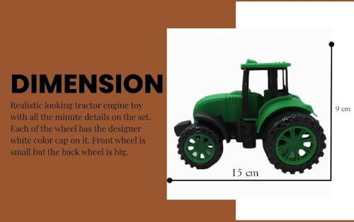 Image of Friction Powered Farm Tractor Toy for Kids Toddlers Boys Girls | Pull Back Medium Tractor Engine Vehicle Toy | Green Agriculture Tractor Toy Age 3+ | BIS Certified | Made in India | NeoKiddo (Green)