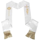 Healvian Priesterstola mit Kreuz und Taubenstickerei Bestickte Hochzeitsstola aus Atmungsaktivem Material Weiße Chorschal mit Quasten Wendbares Geistlichen Accessoire für Kirchen und