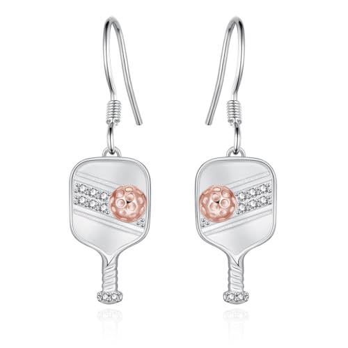 Pickleball Earrings 925 Sterling Silver Pickleball Jewelry Pickleball Paddle and Ball Earrings Jewelry Gifts for Women Pickleball Lovers