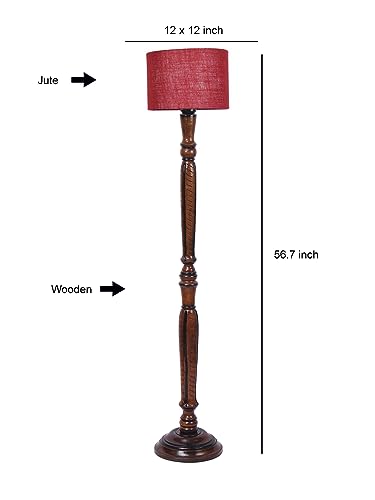 Image of Devansh Maroon Jute Wooden Floor Lamp -12