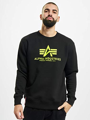 Alpha Industries Basic Sweater Neon Print Sweatshirt für Herren Black/Neon Yellow – Ansicht 3