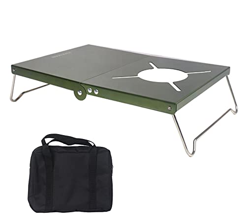 Hikeman Mini Folding Table for Backpacking,1 ft Aluminum Camping Table Lightweight Side Tables in a Bag for Alcohol Stove Spirit Burner in Picnic,Camp,Hiking (Green)