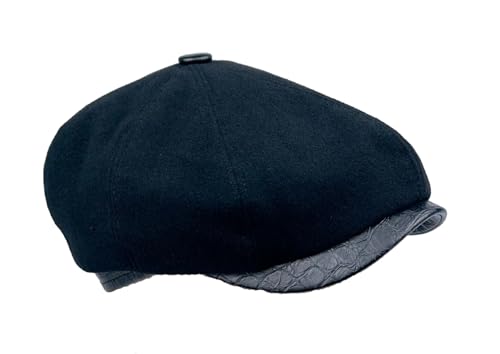 Casquette plate noire Karnas en taille M avec finitions en cuir véritable